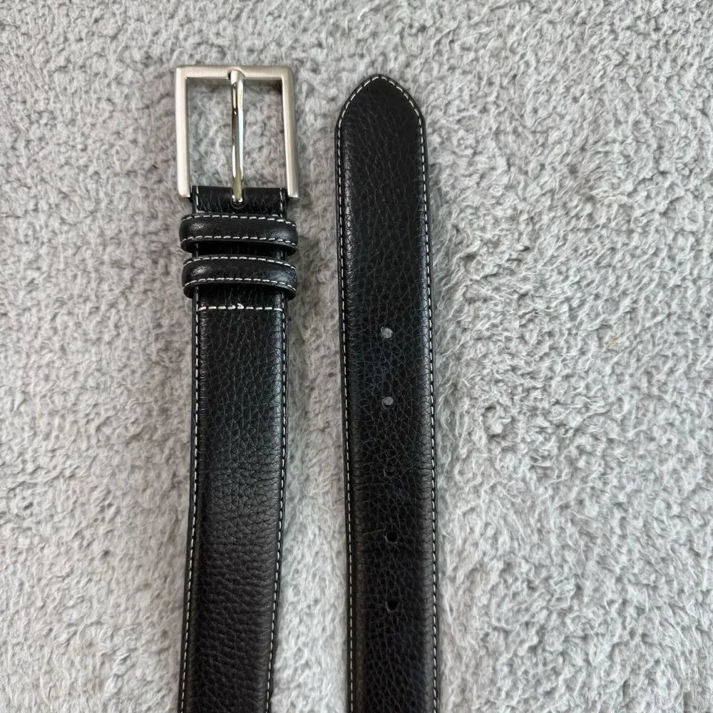 Jos.‎ A. Bank Belt Mens 44 Genuine Leather Black Silver Buckle